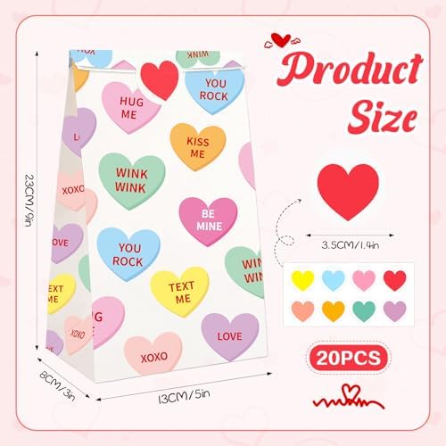 FEBSNOW Valentines Day Gift Bags 20PCS Conversation Hearts Paper Treat Bags