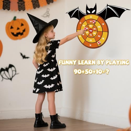 Halloween Large Party Games Toys for Kids, 30" Indoor Outdoor Decor Bat Dart Board Game with 12 Sticky Balls Halloween Party Favor for Kids Boy