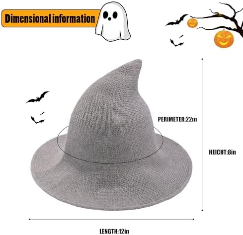 Leuceiy Witch Hat for Women, Wide Brim Foldable Wool Kintted Wizard Hats