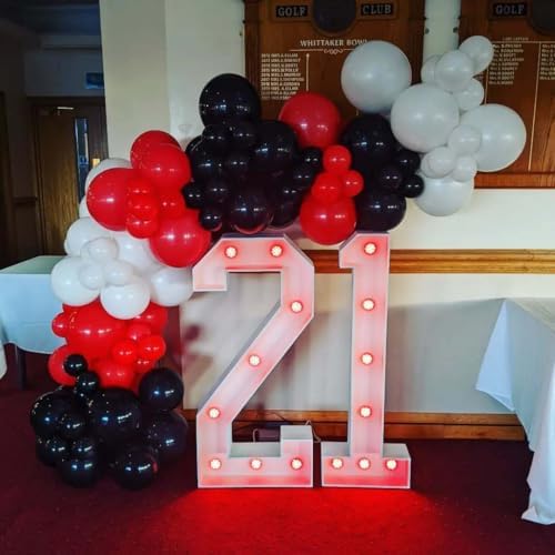 Red and Black White Balloon Arch Kit, 140Pcs Red Black White with Stars Balloon Garland kit, Different Size Balloons for Birthday Graduation Racing Car Poker Card Anniversary Party Decorations