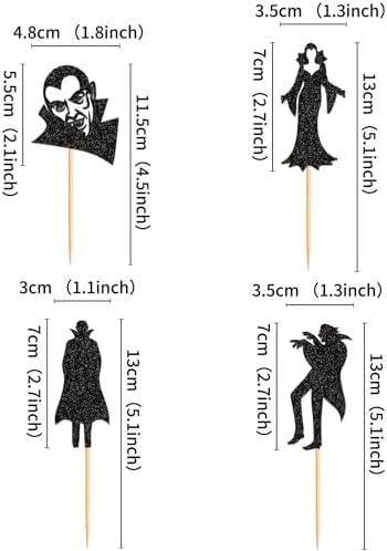 24Pcs Glitter Black Vampire Cupcake Toppers Halloween Cupcake Picks