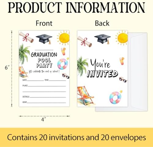 Graduation Invitations 2026 with Envelopes - 20 Pack Class of 2026 Black and Gold Graduation Party Invitations, 4x6 Inch Fill-in Graduation Announcements for High School or College - A01