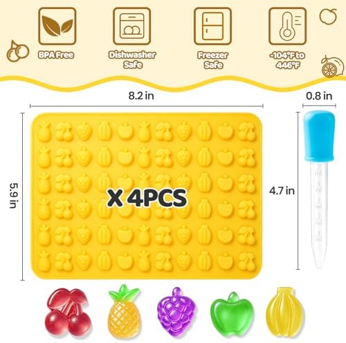 Fruit Snack Molds, 4pcs Gummy Molds Silicone Chocolate Candy Molds