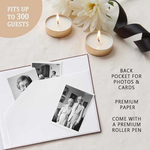 Funeral Guest Book - Celebration of Life Guest Book with Rollerball Pen for Memorial Service - Funeral Memory Sign in Books for Over 300+ Guests - Funeral Decorations with In Loving Memory Table Sign