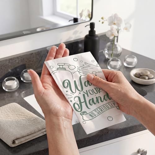 100 Pack Wash Your Hands Disposable Hand Towels for Bathroom Paper Towels for Guests Etiquette Guest Dinner Napkins Decorative Paper Hand Towels for Bathroom Wedding Birthday Anniversary (Green)