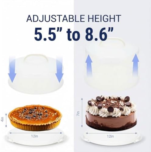 12 Inch Cake Carrier with Lid and Handle – Heavy-Duty Cake Container for Baking Events & Outdoor Trips | Adjustable Height,Portable Food Cake Carrier Storage Solution for Picnics & Camping