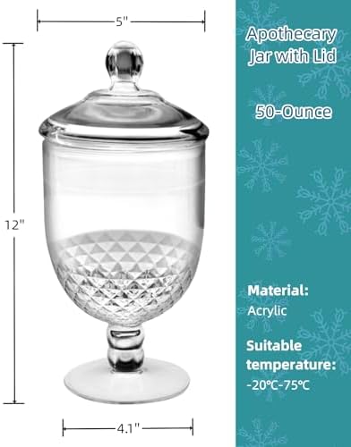 Apothecary Jar with Airtight Lid in Premium Acrylic Plastic, Decorative Weddings Candy Buffet, Elegant Storage Jar, 50-Ounce