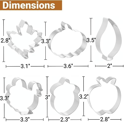 JOB JOL Fall Thanksgiving Cookie Cutters 6 PCS, 3'' to 3.6''