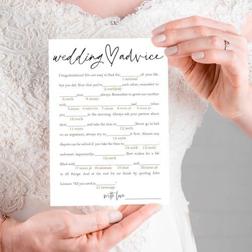 Bridal Shower Game Cards – Wedding Advice for The Bride and Groom, Fun Engagement Party Icebreaker for Guests, 25 Pack Minimalist White Wedding Party Supplies - A06