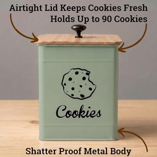 Cookie Jar with Airtight Bamboo Lid, 6"D x 8"H, 1 Gallon Iron Cookie Tin