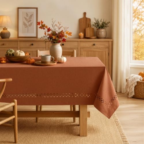 MIULEE Rust Fall Rectangle Tablecloth with Decorative Cutouts 52x70 Inch