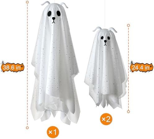 Halloween Decorations Outdoor, 3 Pack Lighted Dog Ghost Hanging Decor