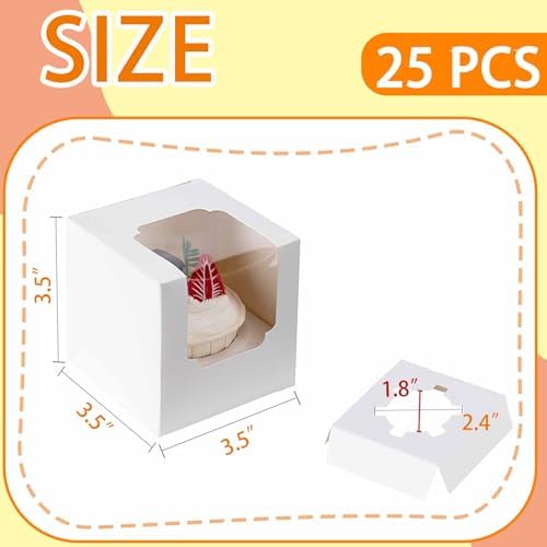 BOOMIBOO 25 Pack Individual Cupcake Containers, Cupcake Boxes with Window