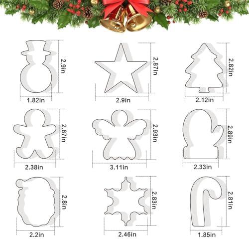 Christmas Cookie Cutters Set of 9 Pieces, Wmtidene Cookie Cutters Shapes for Winter Holiday, Metal includes Christmas Tree,Snowflake,Gingerbread Men,Angel,Star,Mitten,Candy Cane,Snowman