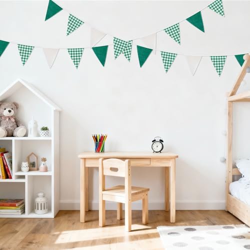 G2PLUS Green and White Gingham Fabric Bunting Banner, 32Ft Cotton Burlap Triangle Garland for Xmas, Wedding Décor, Birthday, Picnic, BBQ, Golf Party & Outdoor Celebrations