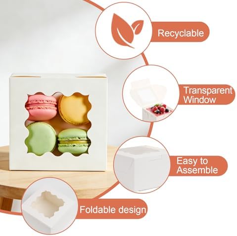 26 Pcs Cookie Boxes with Window, 4x4x2.5 Inches, for Dessert Pastry