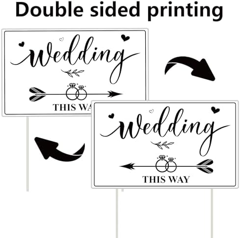 Lesnala 3 Pcs Double Sided Wedding This Way Sign with Stakes 14.2 x 8.5inch