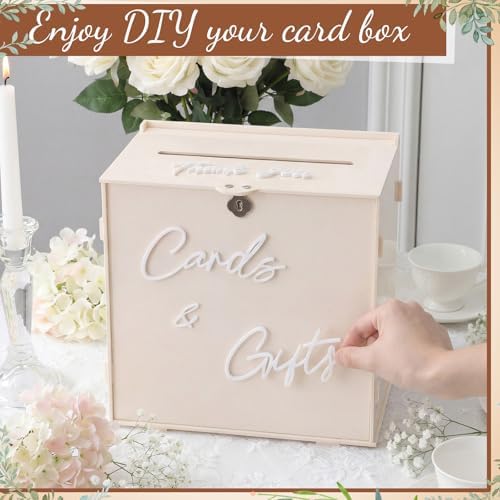 BreezeHug 10" Light Beige Acrylic Wedding Card Box with Lock & DIY Letters