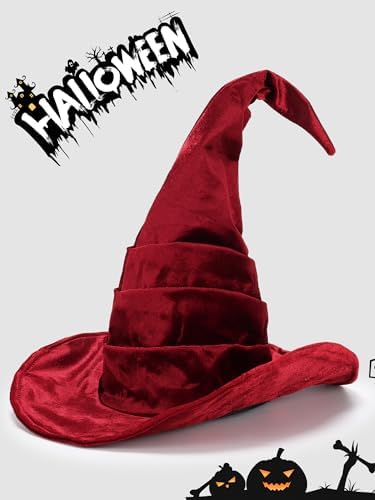 Ultrafun Women's Large Ruched Witch Hat Halloween Black Witch Wizard Hat Costume Accessory Adult