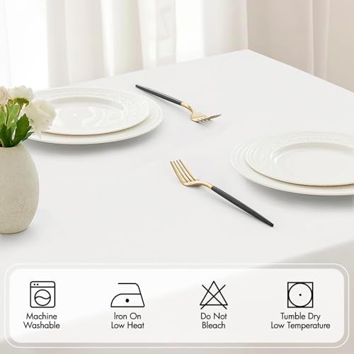 MIULEE White Rectangle Tablecloth with Decorative Cutouts 60x104 inch