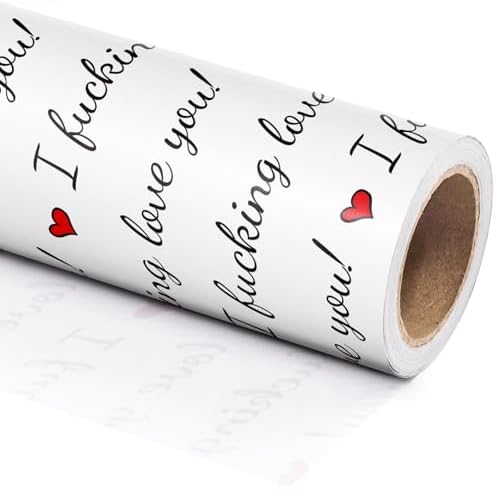 WRAPAHOLIC Funny Rude Valentines Day Wrapping Paper Roll - Mini Roll - 17 Inch x 16.5 Feet - I Fucking Love You Funny Wrapping Paper for Valentine's Day, Wedding, Anniversary, Adults Birthday