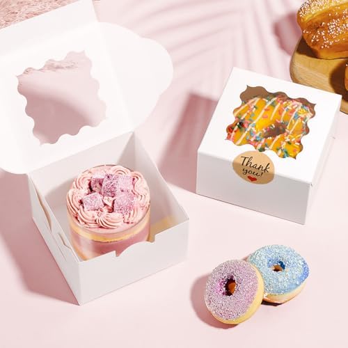 26pcs White Cookie Boxes with Window, 4x4x2.5 Inch, 36pcs Stickers