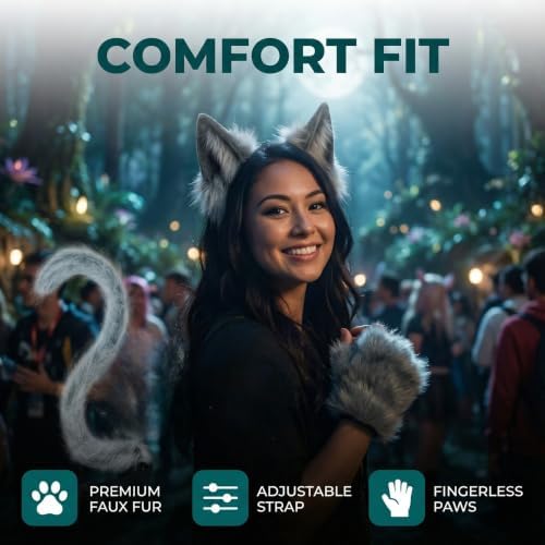 CHOICEONE Cat Fox wolf Ears and Tail Set with Paws Gloves Faux Fur Animal Cosplay Costume Accessories for Halloween Party