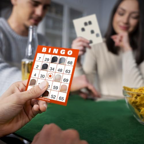 GRANDLMOON Large Size 80 Bingo Calling Cards and 200 Reusable Portable Windowed Bingo Game Cards Set in Vibrant Colors No Chips Needed (1-75 Version, Vol 1)