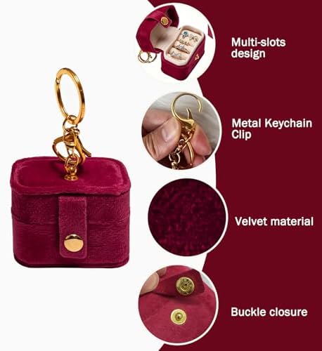 Ring Bearer Pillow Box for Dog Collar, Velvet Wedding Mini Ring Holder Pouch for Pet, Travel Ring Earrings Storage Box for Proposal Engagement Wedding Ceremony Party (Red)