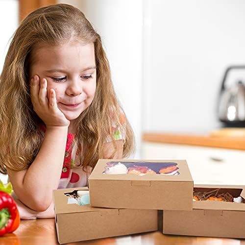 TOMNK 24pcs Cookie Boxes with 3 Style Window,8x6x2.5In Brown Bakery Boxes