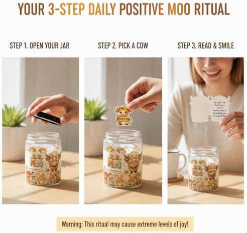 Positive Highland Cow Jar with 60 Affirmation Cards, Emotional Support Highland Cow Gifts, Stress Relief Gifts For Women, Teens, Men, Christmas Moo Highland Cow Decorations