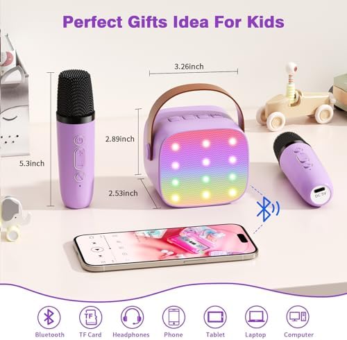 Mini Karaoke Machine with 2 Wireless Microphones, 2026 TOP Kids Portable Bluetooth Karaoke Machine for 3, 4, 5, 6, 7, 8, 9,10,11,12+Year Old, Christmas Birthday Gifts for Girls Boys Adults Home Party