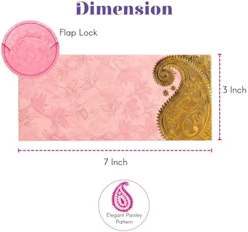 LoveNspire Money Envelopes (7 x 3 Inch) Decorative Golden Paisley Pattern Shagun Lifafa for Indian Wedding, Birthday | Cash Gift Holder & Home Savings Organizer Pack of 25
