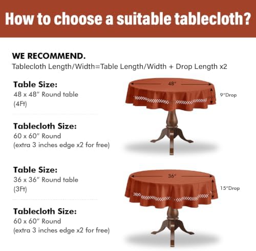 MIULEE Burnt Orange Fall 60 Inch Round Linen Tablecloth with Cutouts