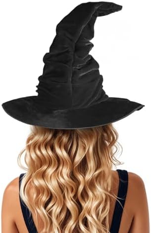 Large Ruched Witch Hat for Adults, Wide Brim Halloween Costume Accessory