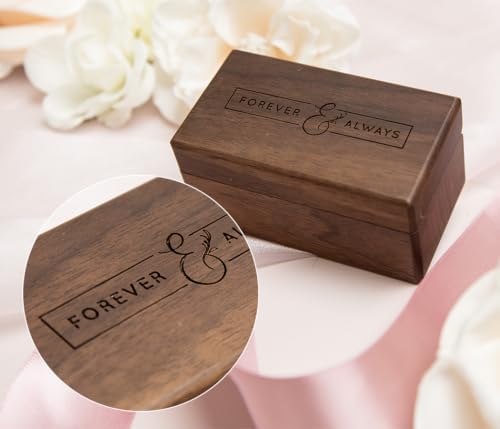 Engraved Walnut Quad Ring Box: "Forever & Always" Wood Ring Holder Case