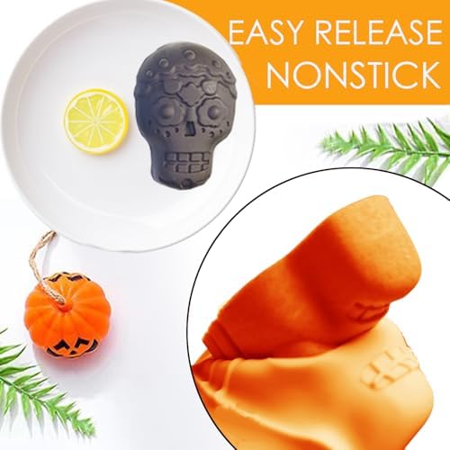 Skull Cake Pan Silicone Mold, 2 Pack Large 3D Halloween Skull Silicone Molds for Baking Cakes Pizza Chocolate Candy Soap