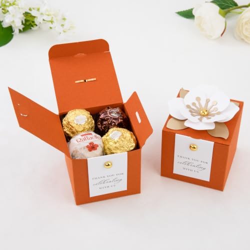 FEIYI 20 PCS Favor Boxes, Burnt Orange Candy Boxes 2.55x2.55x2.55
