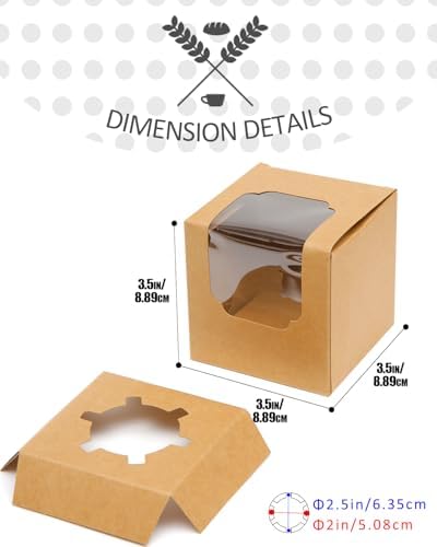 qiqee Brown Auto-pop up Cupcake Boxes Individual Cupcake 3.5x 3.5x 3.5inch 200pcs Single Cupcake Boxes
