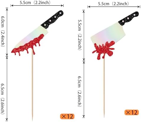 Rsstarxi 24 Pack Halloween Knife Cupcake Toppers Blood Knife Have a Killer Birthday Cupcake Picks Decorations for Horror Theme Birthday Halloween Party Cake Decorations