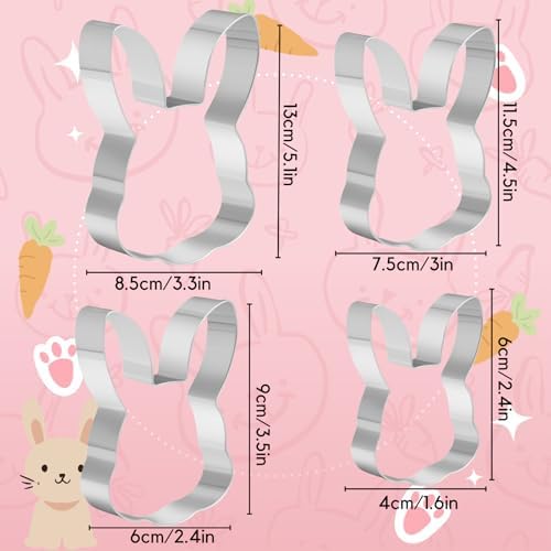 Bunny Rabbit Cookie Cutter Set-5.1in,4.5in.3.5in,2.4in - 4 Piece Easter Bunny Rabbit Head Face Shaped Cookie Cutters - Stainless Steel