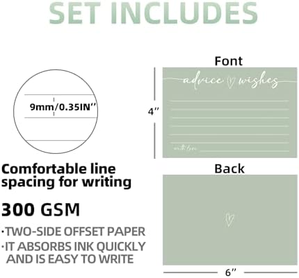 Advice and Wishes for Mr and Mrs, 60 Count Sage Green Marriage Message Cards - Minimalist Fill in The Blank Stationery for Wedding, Bride and Groom