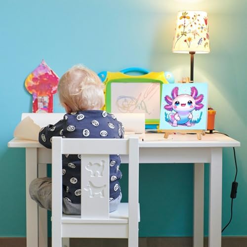 Gemozaic Axolotl Paint by Numbers Kit for Kids with Frame & Easel, 8x8 in