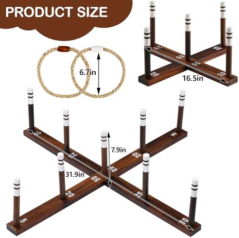 Ring Toss Game for Kids & Adults, Outdoor Yard Games for Adults and Family, Premium Ring Game with 6/10 Rope Rings & Carrying Bag, Perfect for Lawn, Backyard, Beach, Camping