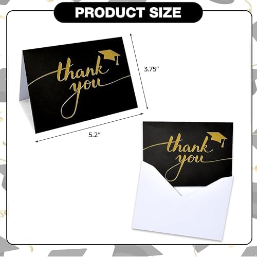 Gift Boutique 50 Graduation Thank You Cards with Envelopes Black Gold Thank You Notes Bulk Graduation Party Supplies Senior Congrats Cards Set