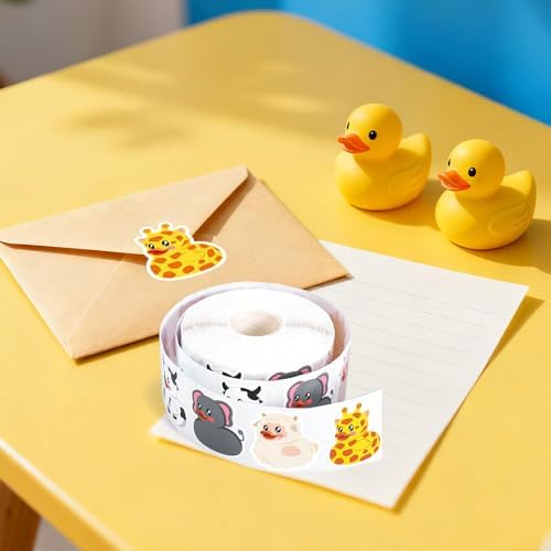 Whaline 1000 Pcs Animal Rubber Duck Roll Stickers Self-Adhesive Funny Safari Zoo Animal Duck Label Decals for Envelope Water Bottle Scrapbook Decor Birthday Party Supplies