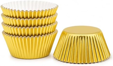 100 Gold Foil Cupcake Liners, Muffin Liners or Baking Cups for Desserts, Muffins, Cupcakes and More Treats; Grease Proof, No Smell, Food Grade, Nut Serving Containers (Gold 100)
