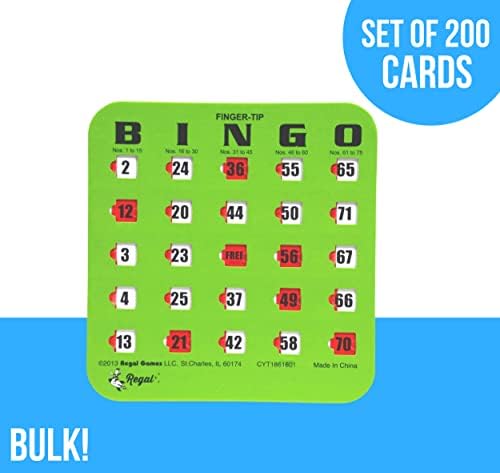 Regal Bingo Bulk Bingo Cards with Sliding Windows - Reusable Large Print Bingo Game Cards for Adults Large Group - 200 Pack, Green