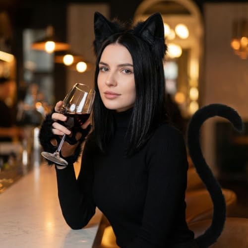 CHOICEONE Cat Fox wolf Ears and Tail Set with Paws Gloves Faux Fur Animal Cosplay Costume Accessories for Halloween Party