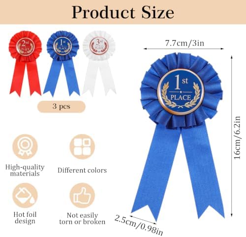 3 Pack Award Ribbon Rosette Set Winner Victory Prize Ribbons